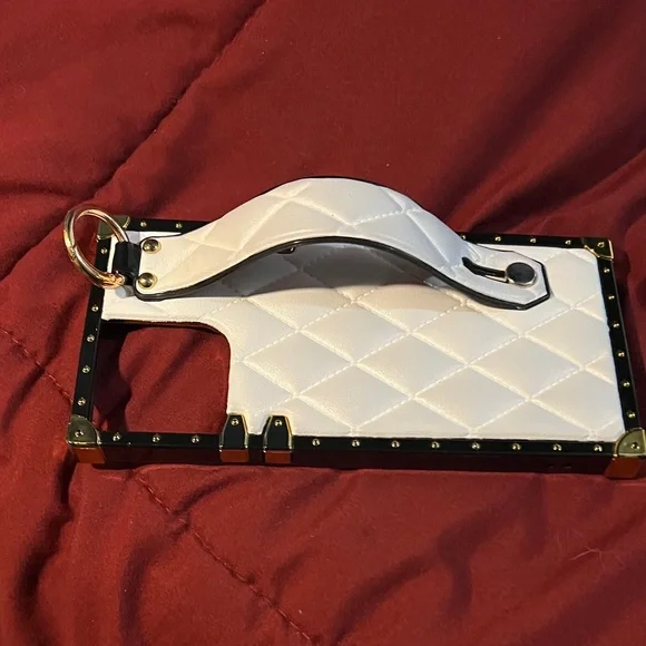 White Quilted Phone Case with Gold Accents - Picture 3 of 3